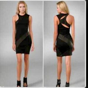Alice + Olivia Ponte Cutout Dress w Leather Trim